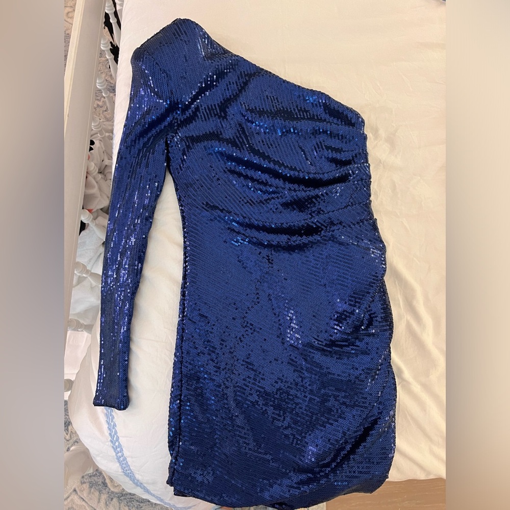 NBD sequin one shoulder dress with shoulder pad